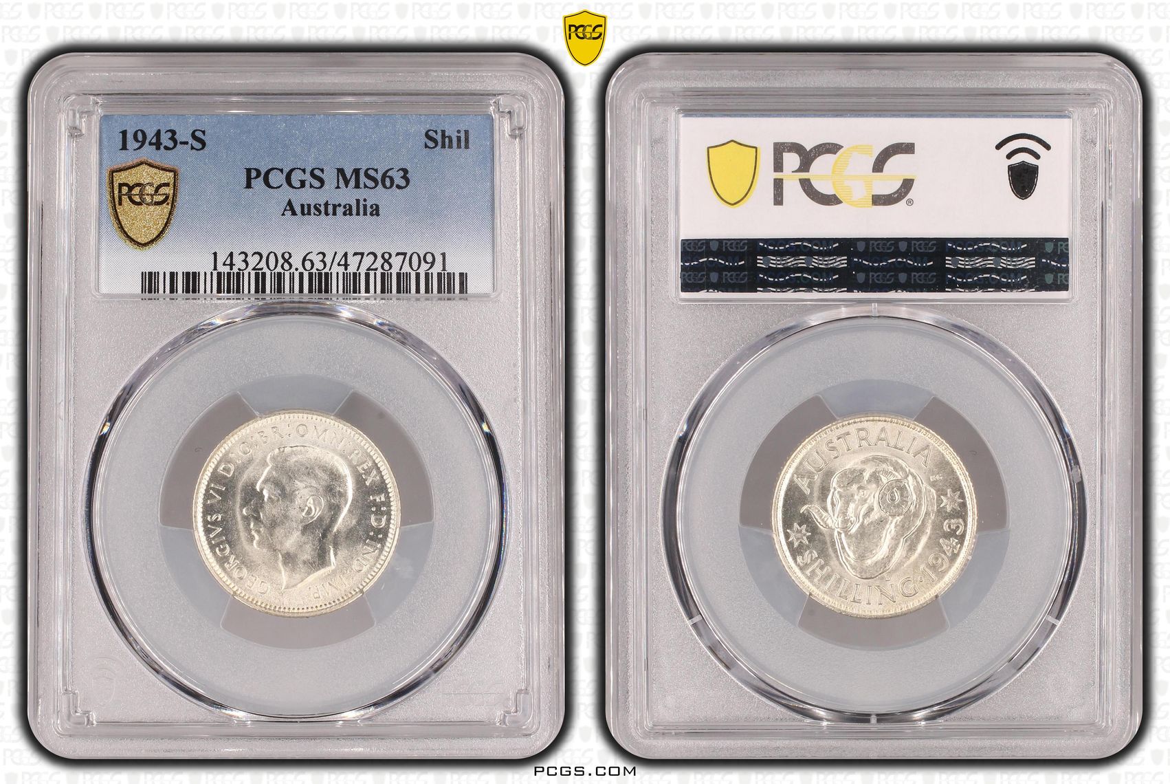 Shilling, 1943-S, PCGS MS 63