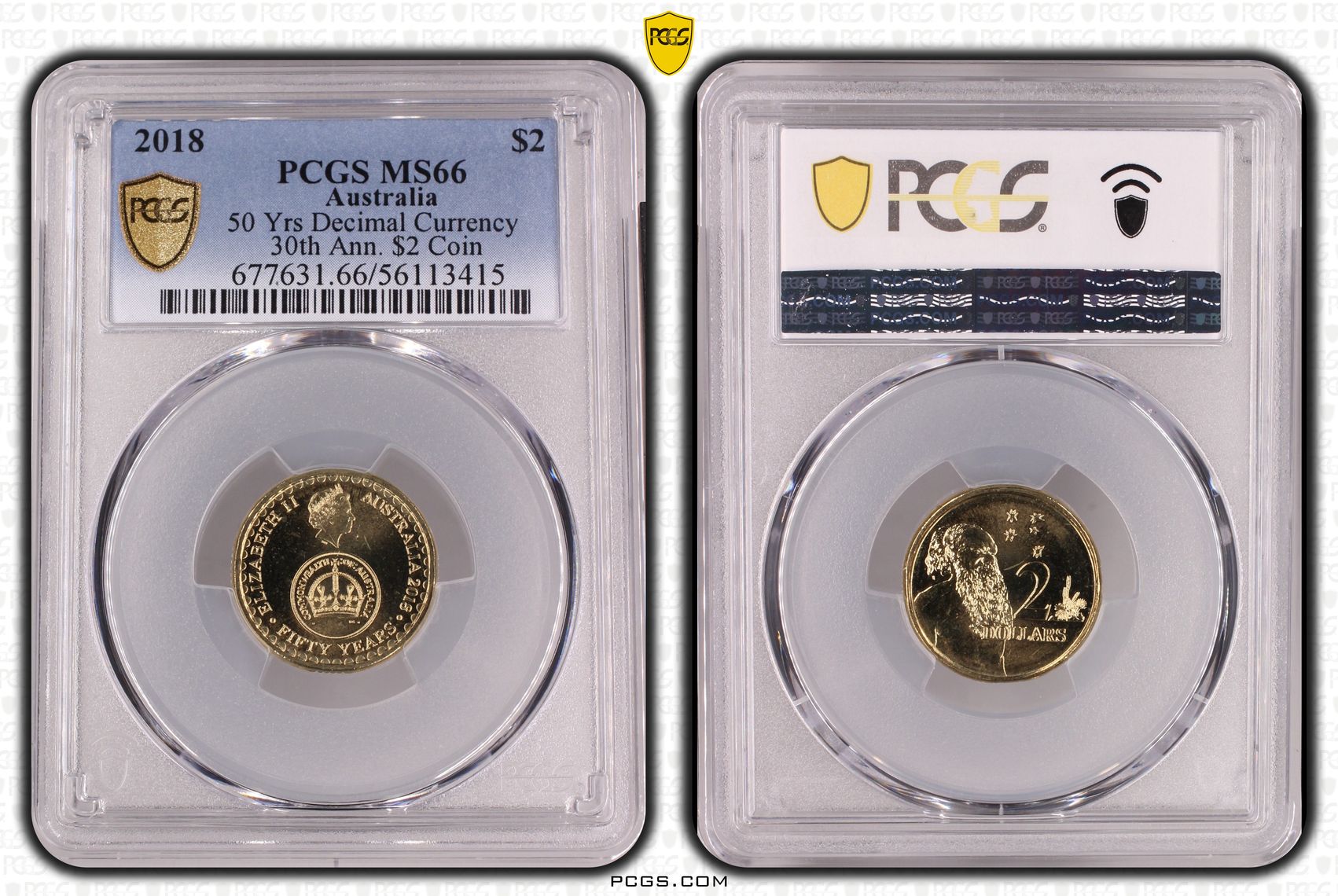 353 · 50 Yrs Decimal Currency 30th Ann. $2 Coin, Two Dollar, 2018,  MS66