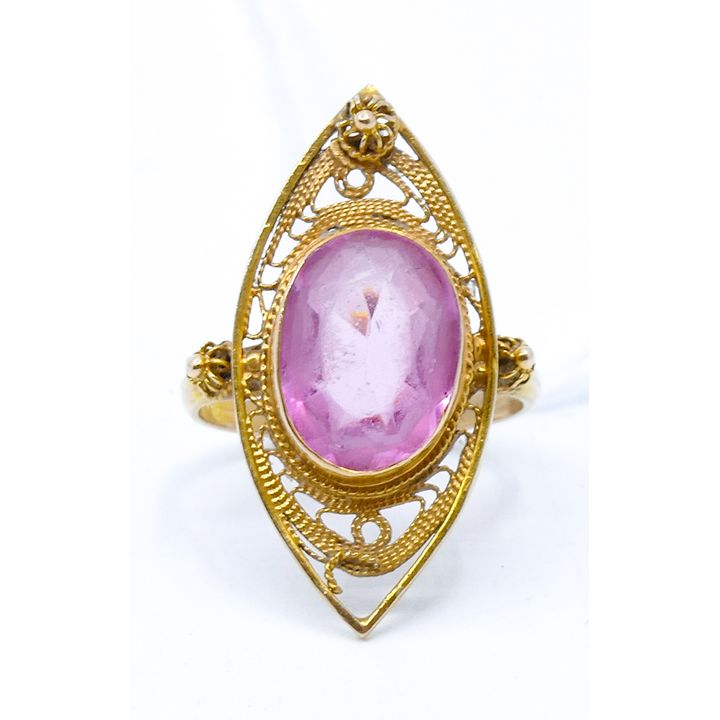 Ladies 10k Pink Topaz Filigree Ring Size 4.5 - 3.3 Grams