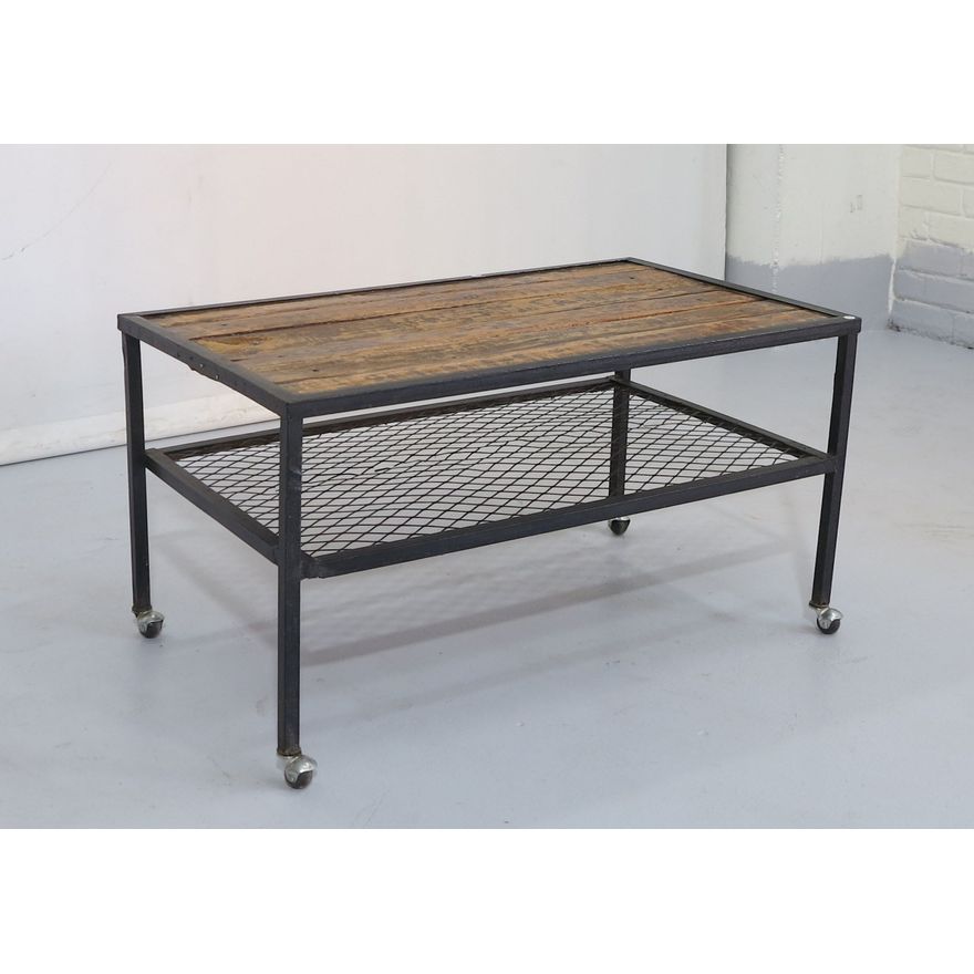 STEEL BASE TWO-TIER COFFEE TABLE on castors