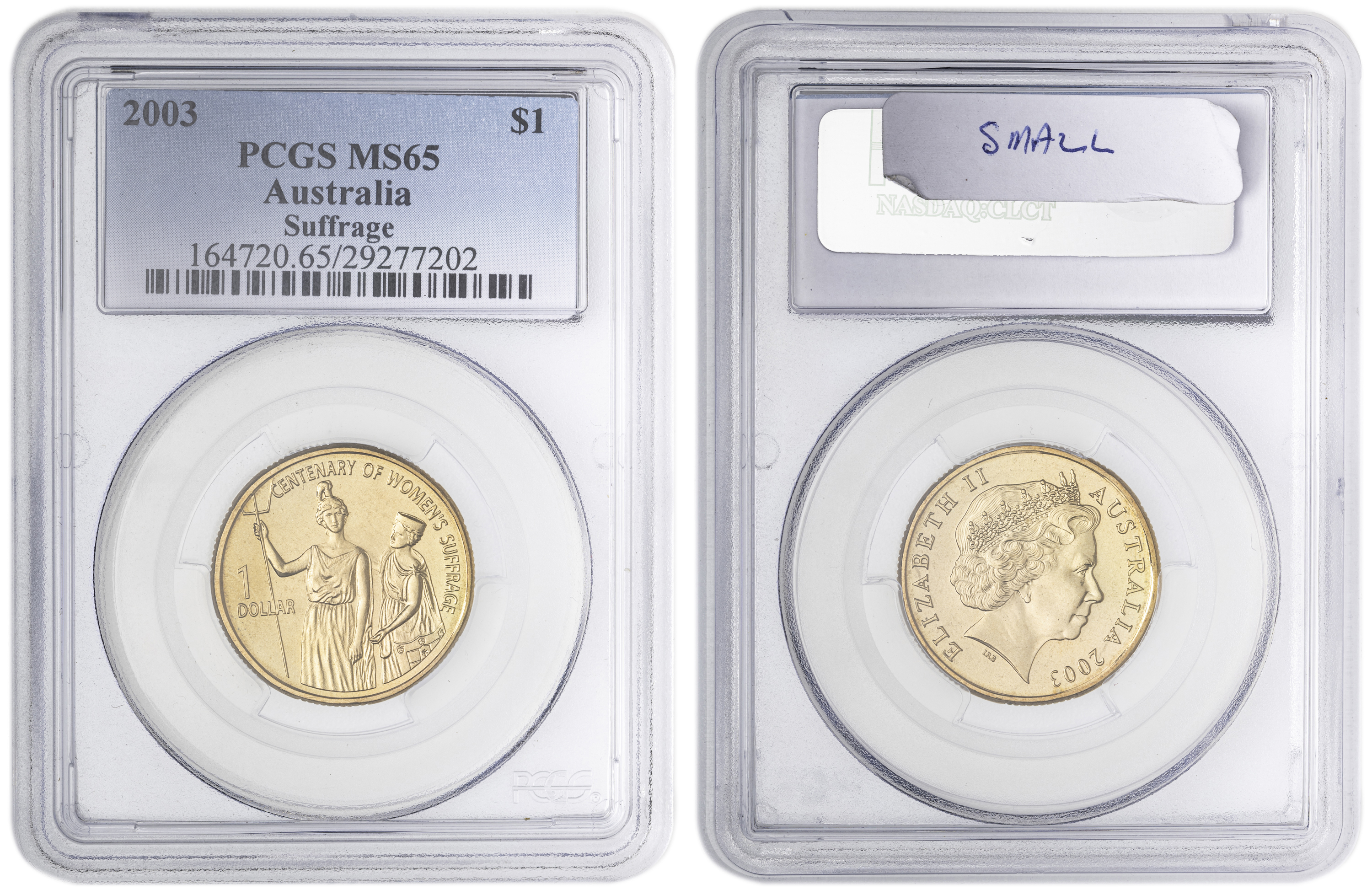 Suffrage , One Dollar, 2003, PCGS MS65