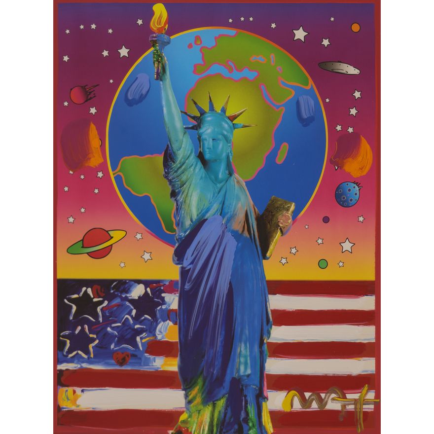 Peter Max ''Liberty with Earth and Flag'' 2006 Mixed Media