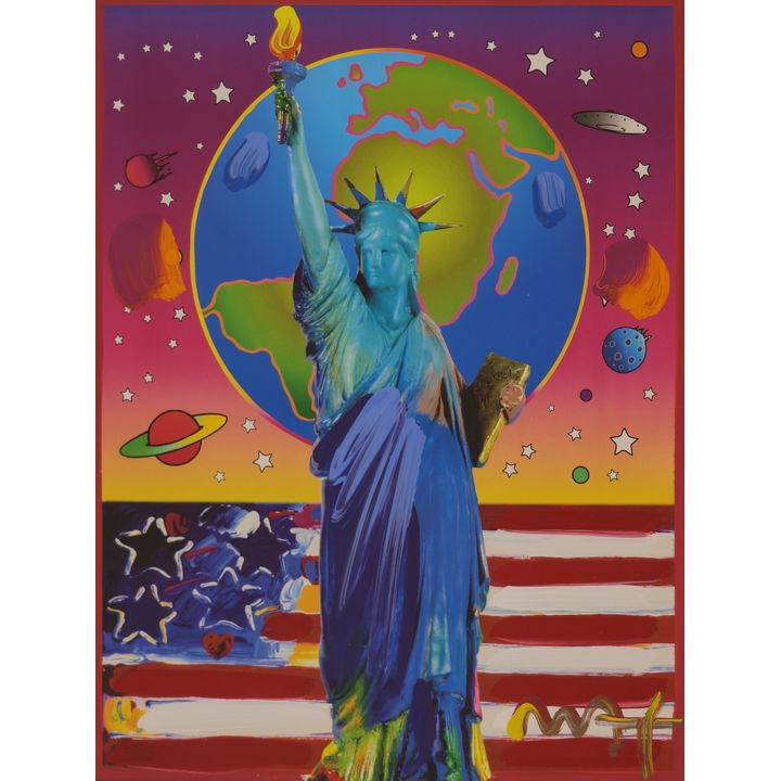 Peter Max ''Liberty with Earth and Flag'' 2006 Mixed Media