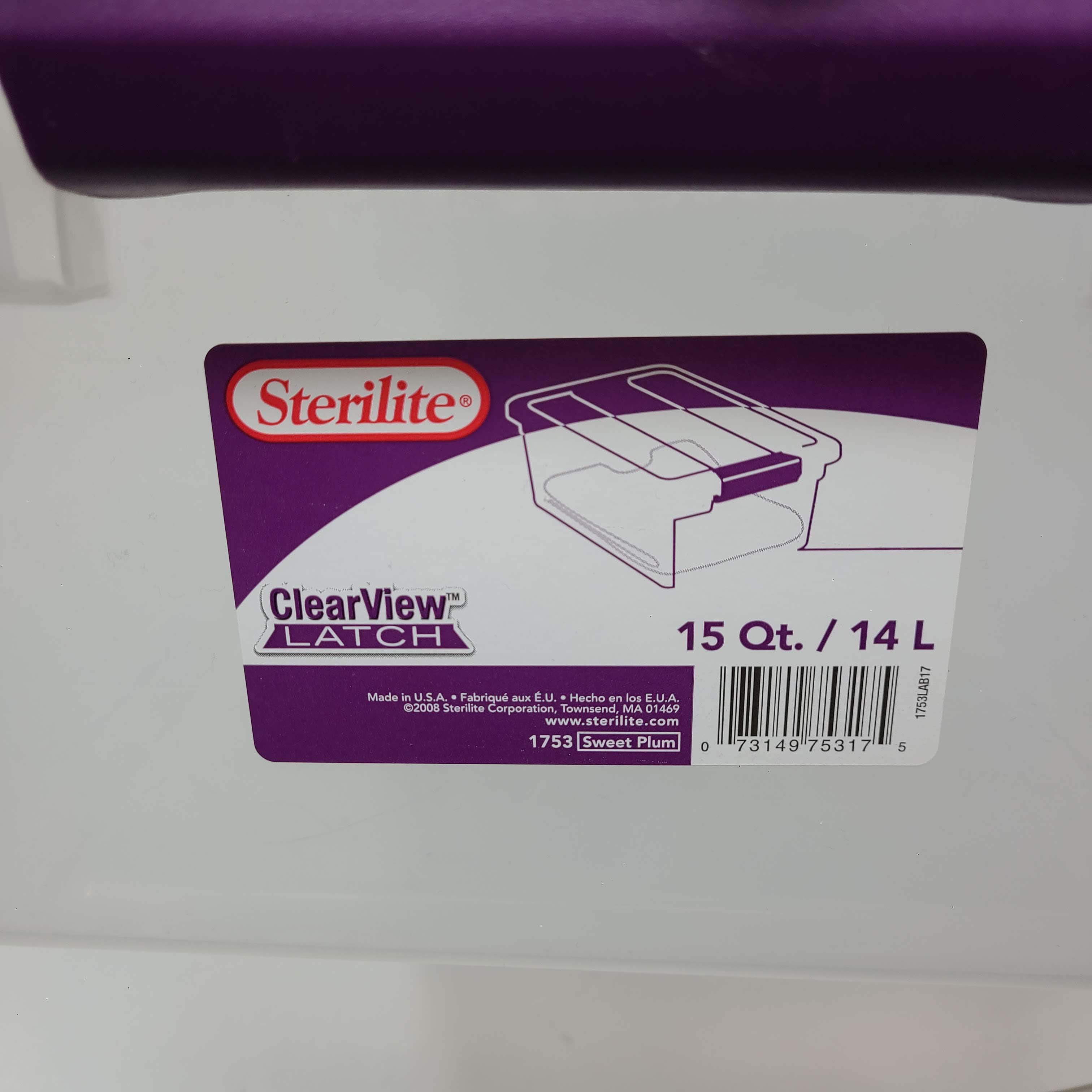 Sterilite 15qt Clear View Storage Bin with Latch Purple