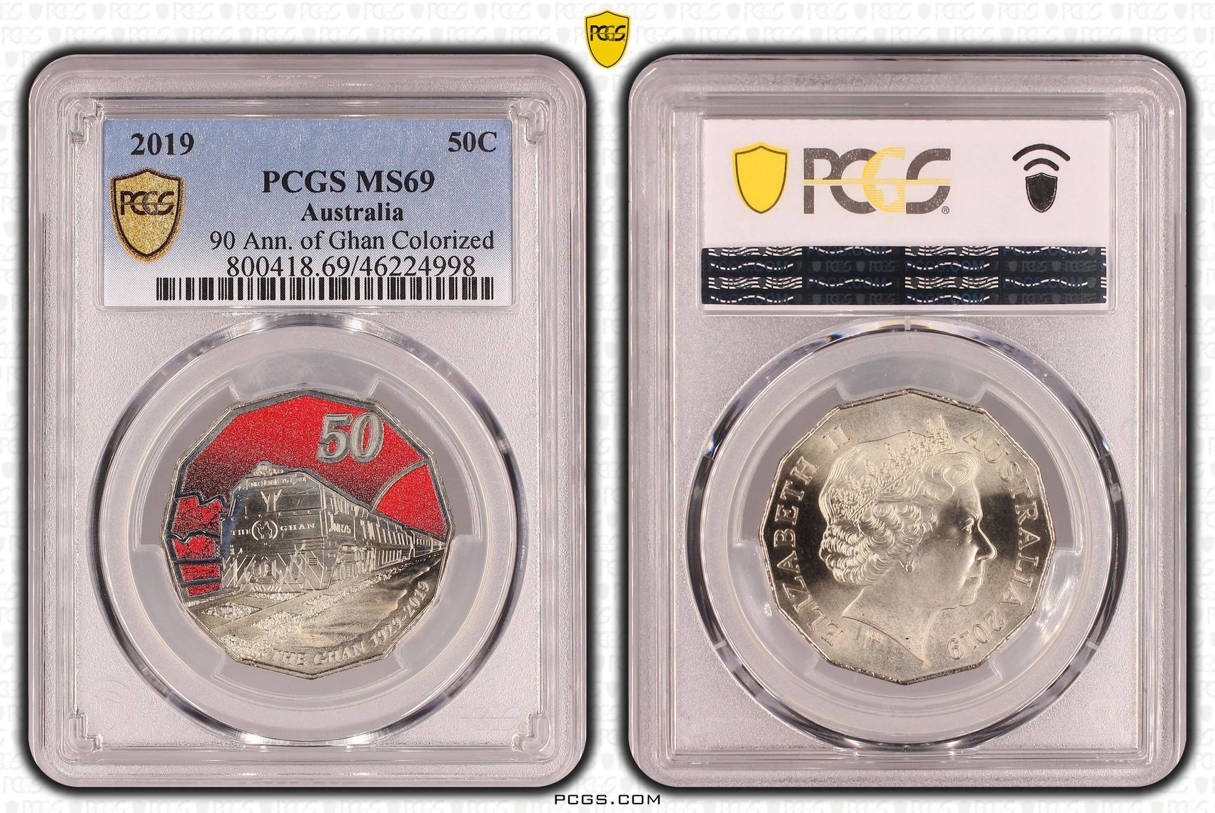 90 Ann. of Ghan Colorized, Fifty Cent, 2019, PCGS MS69
