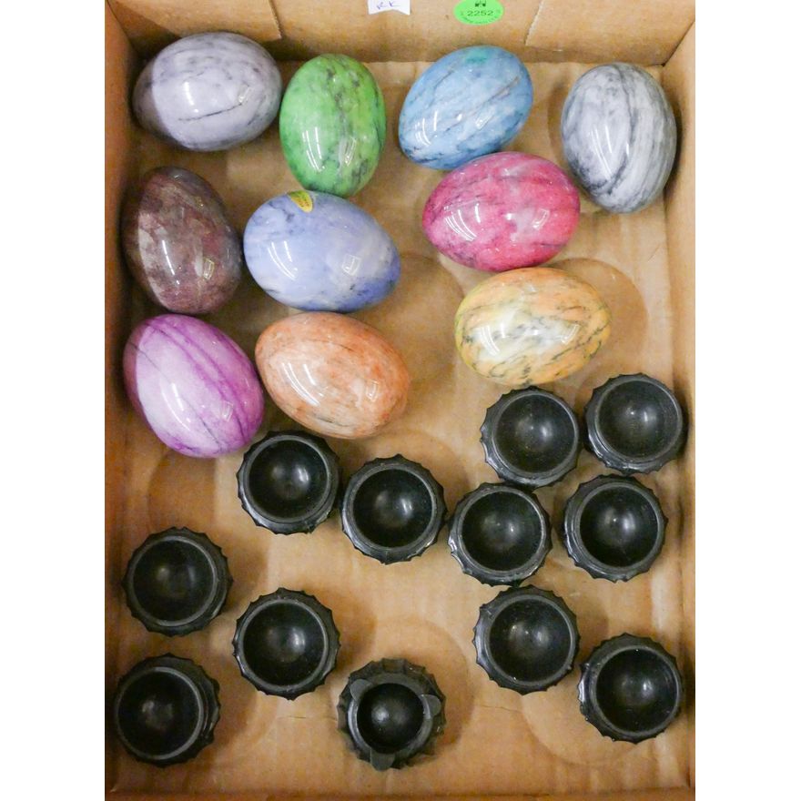 Box 10pc Chinese Stone Eggs with Stands