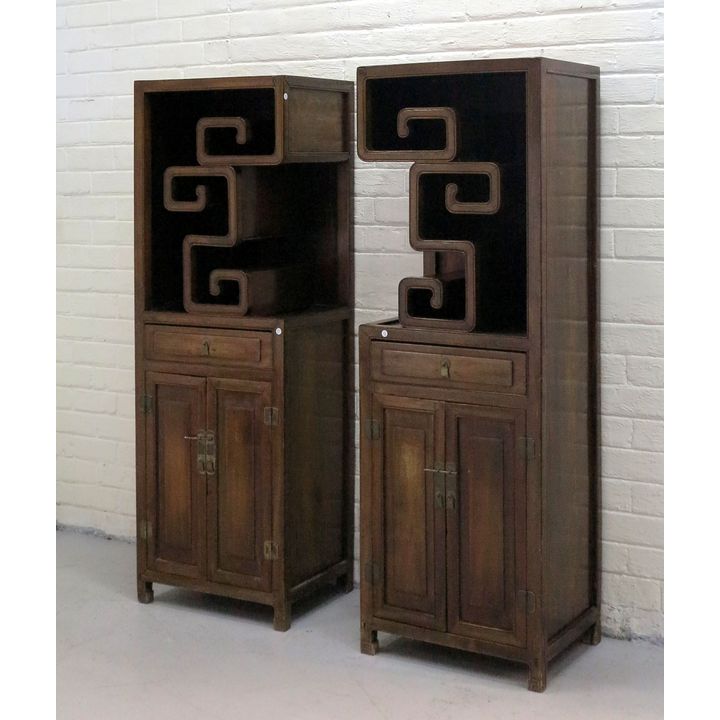PAIR OF ORIENTAL ELM DISPLAY SHELVES