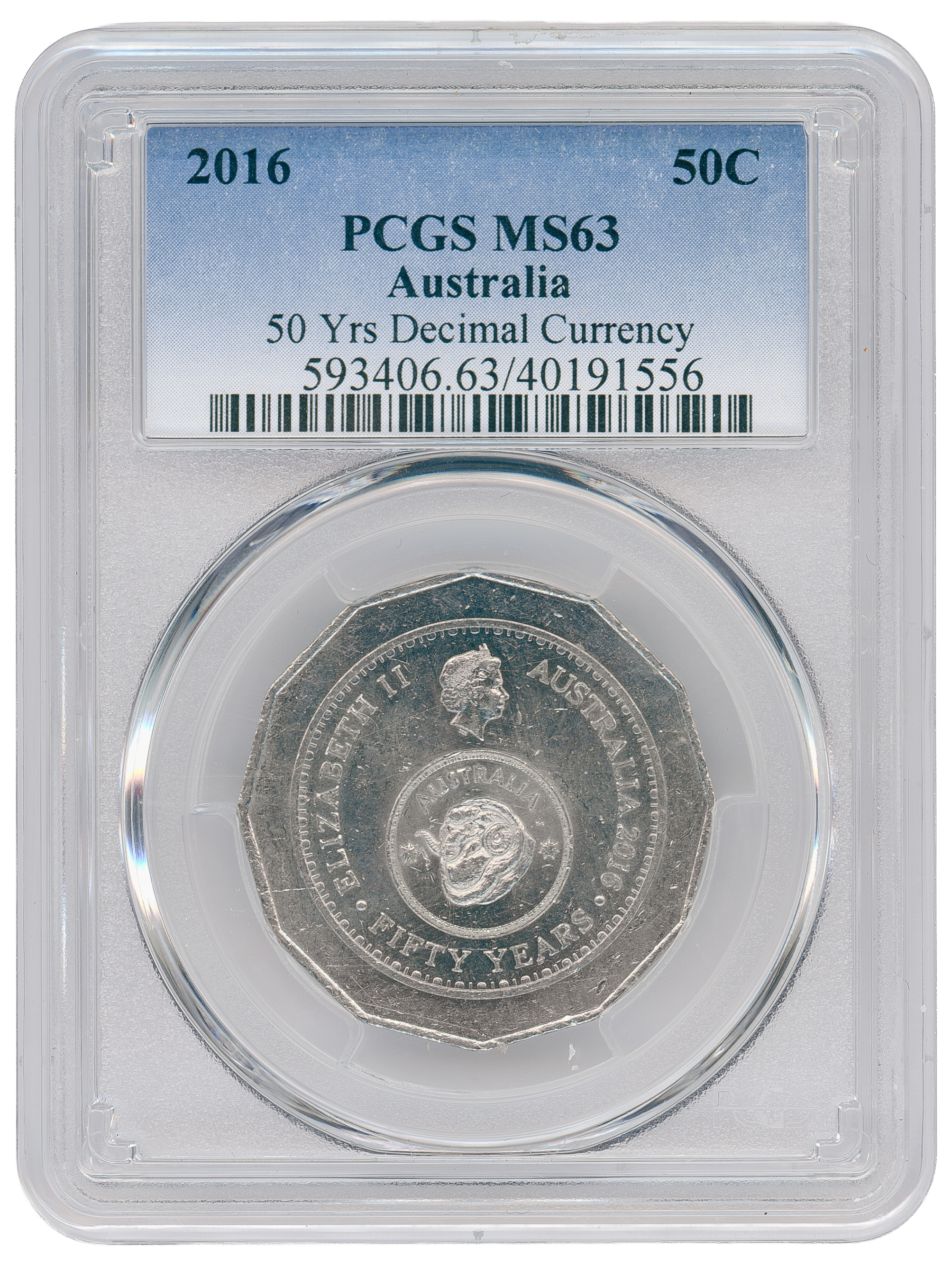 50th Ann. Decimal Currency, Fifty Cent, 2016, PCGS MS63