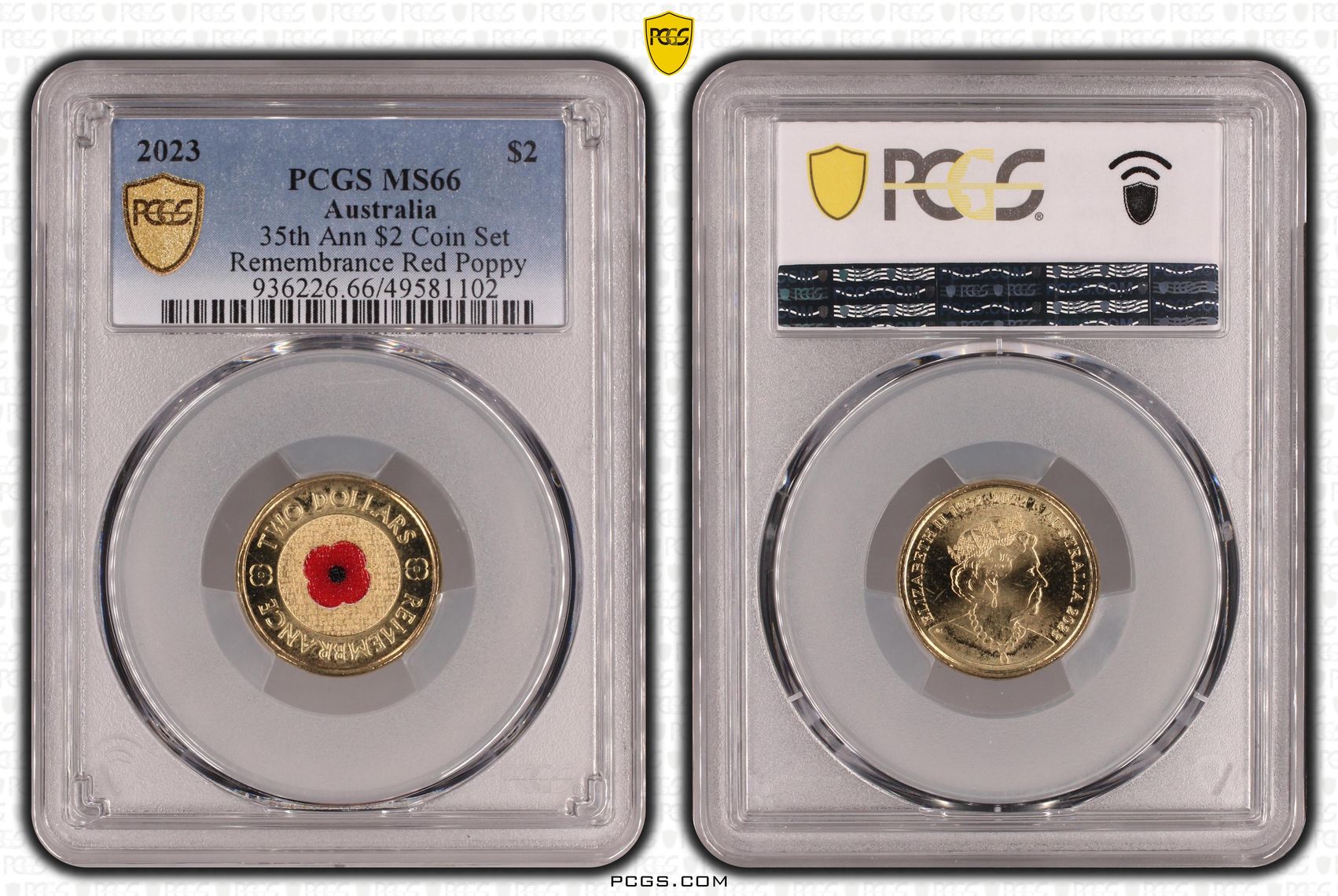 35th Ann $2 Coin Set Colorized Remembrance Red Poppy , Two Dollar, 2023, PCGS MS67