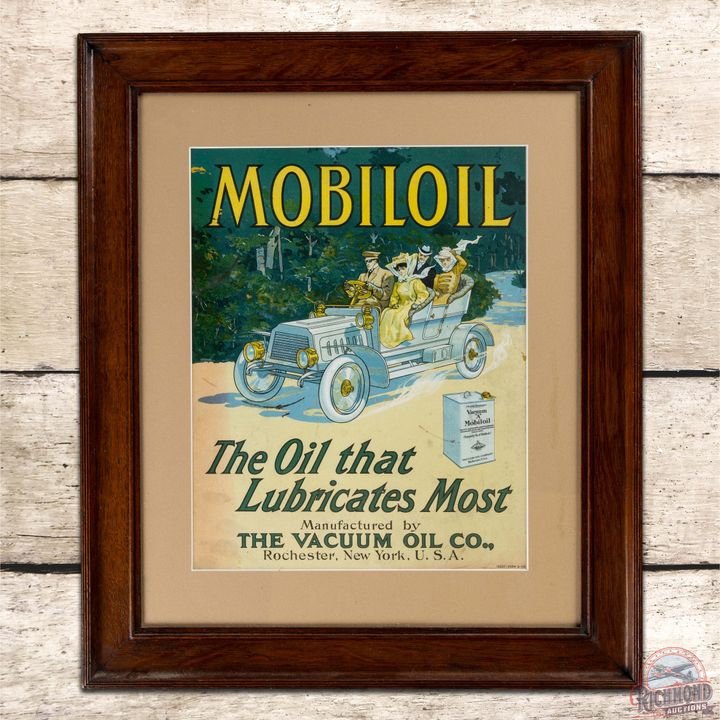 Mobiloil The Oil That Lubricates Most w/ Touring Car Framed Advertising Poster