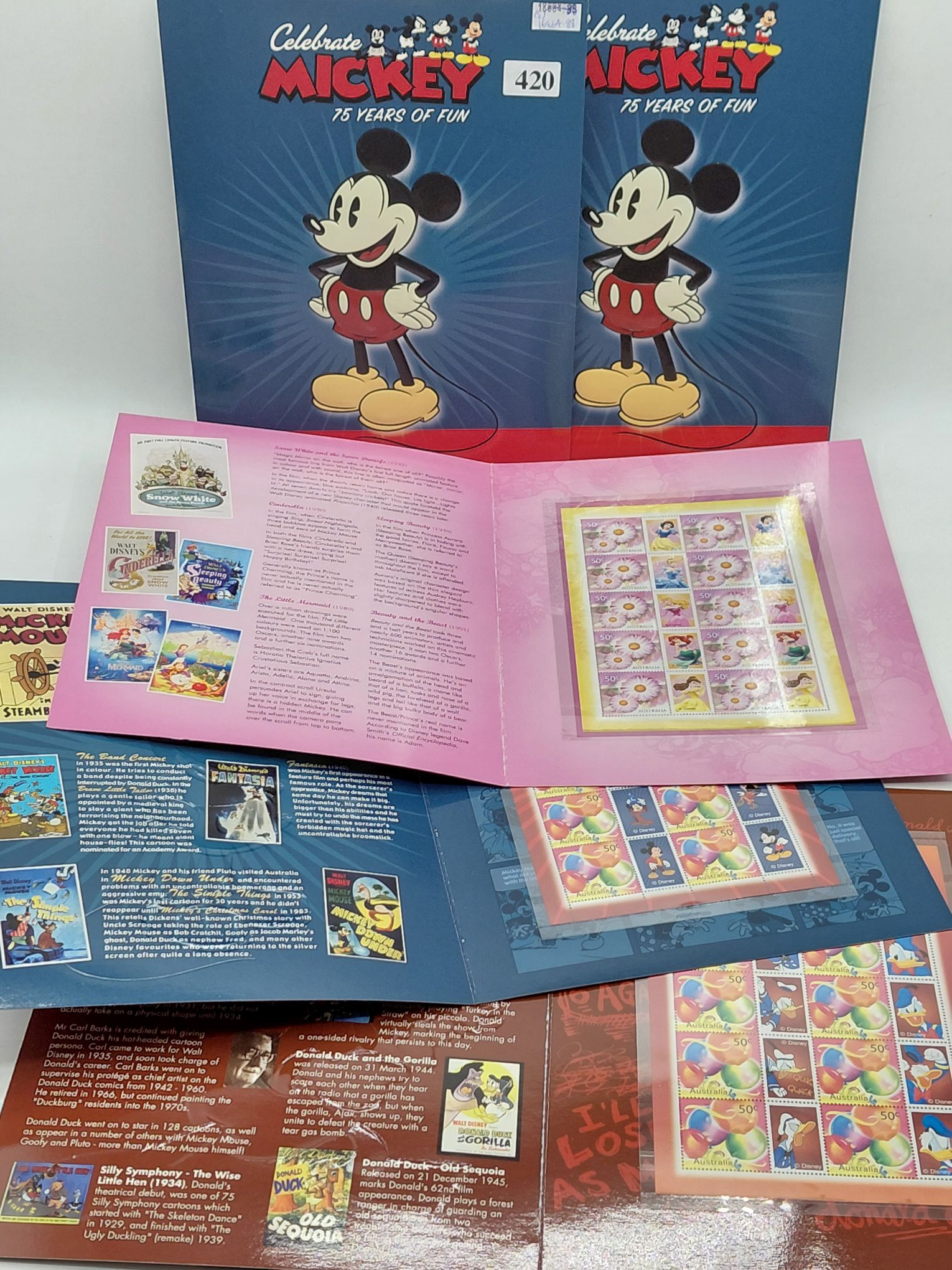 420 · FIVE DISNEY STAMP FOLDERS