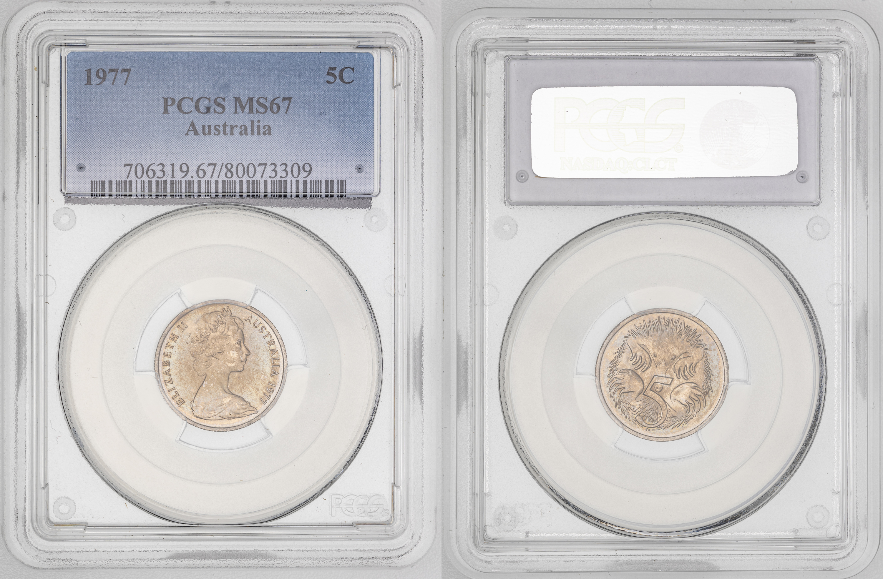 Elizabeth II, Five Cent, 1977, PCGS MS67