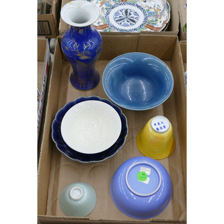 Box 7pc Old Chinese Monochrome Porcelain etc.