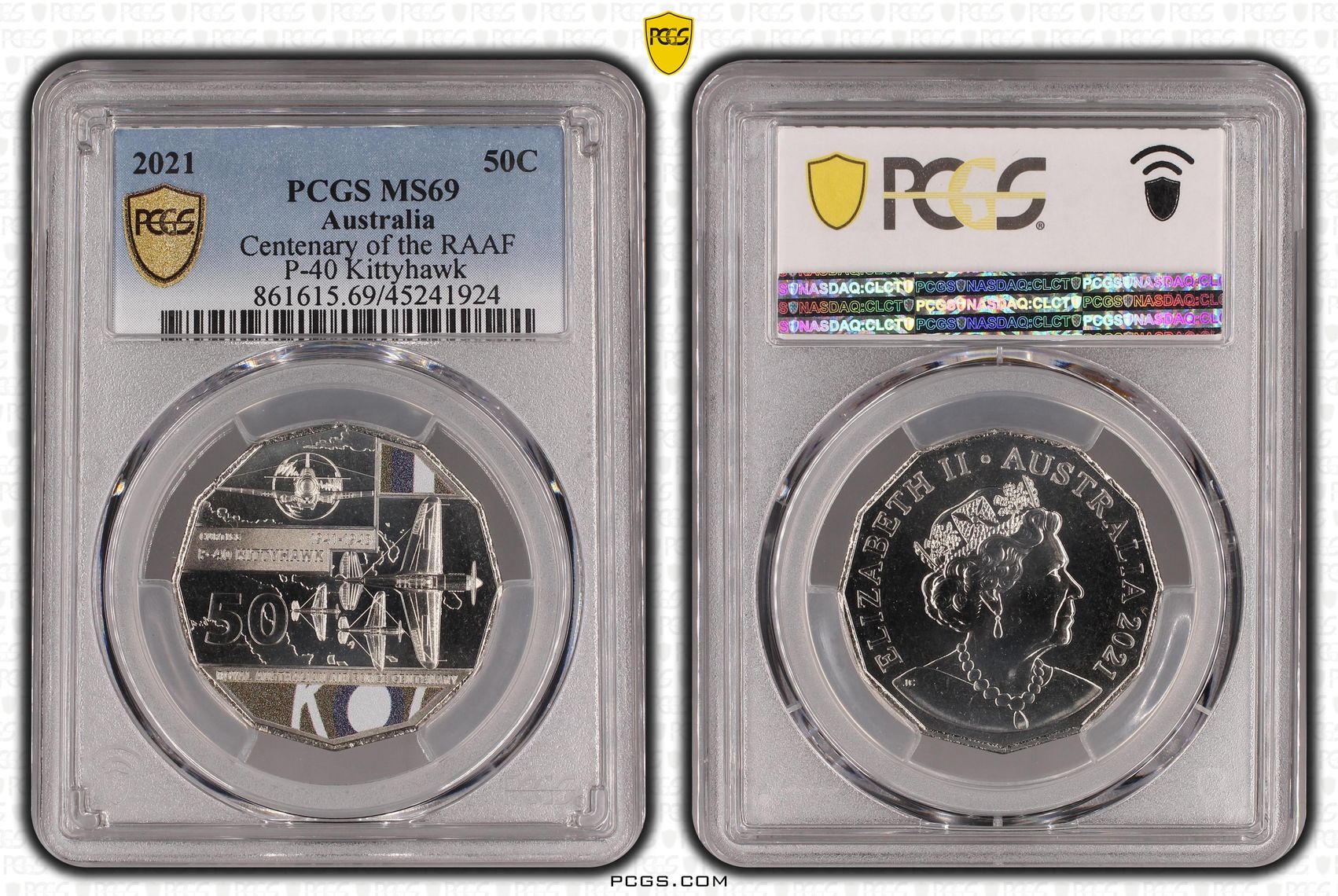 Elizabeth II, RAAF Centenary Kittyhawk, Fifty Cent, 2021, PCGS MS 69