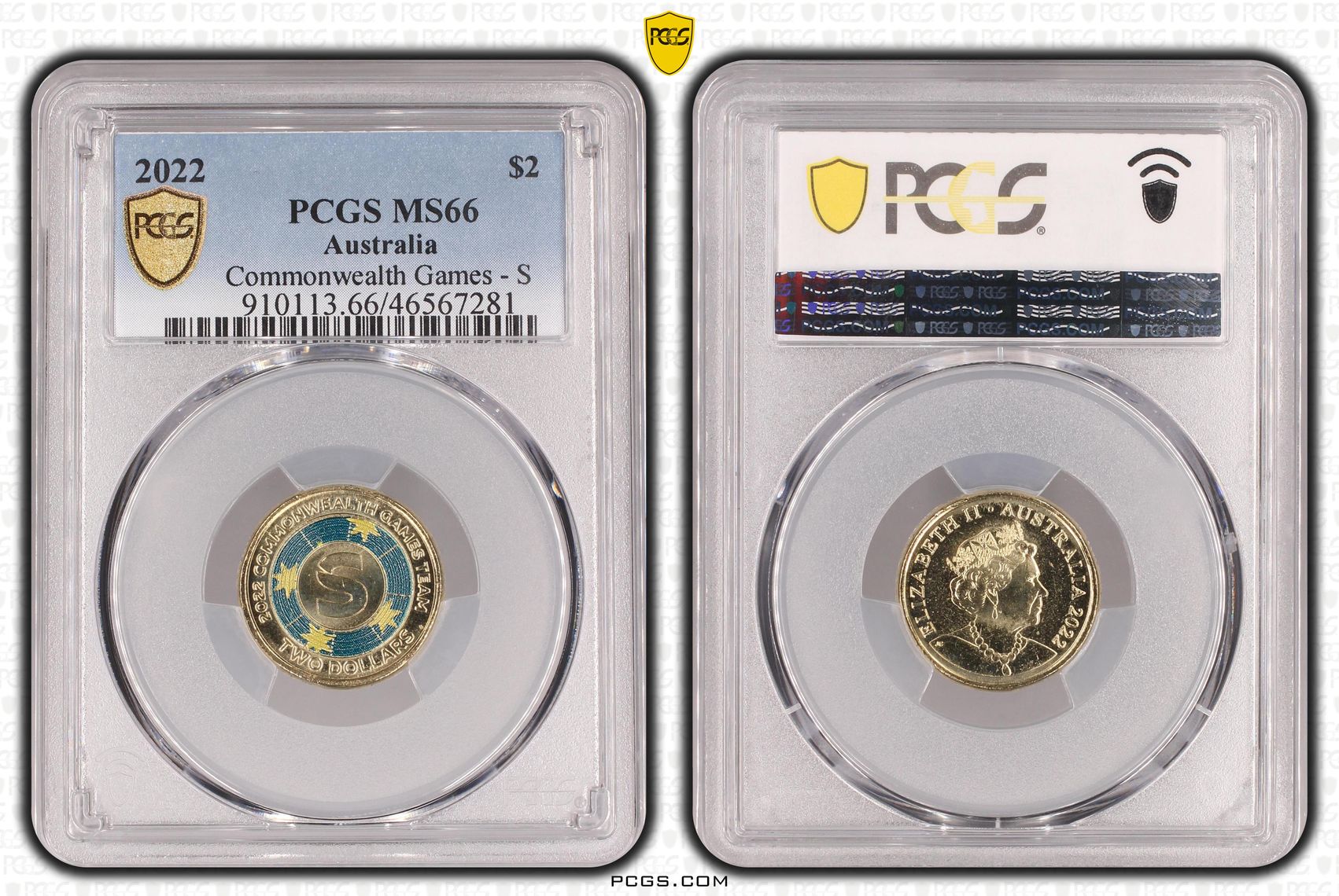 Commonwealth Games - S Colourised, Two Dollar, 2022, PCGS MS66