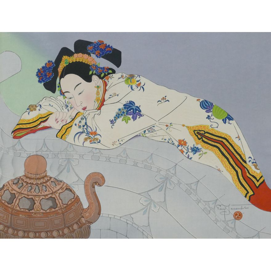 Paul Jacoulet ''Fumees de Santal'' 1948 Woodblock