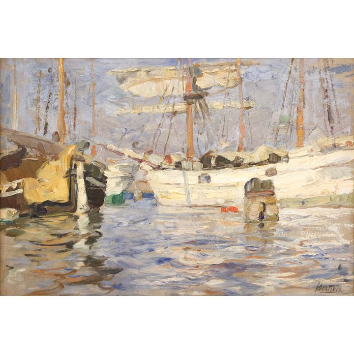 Ferruccio Scattola ''Ships in Giudecca'' Oil