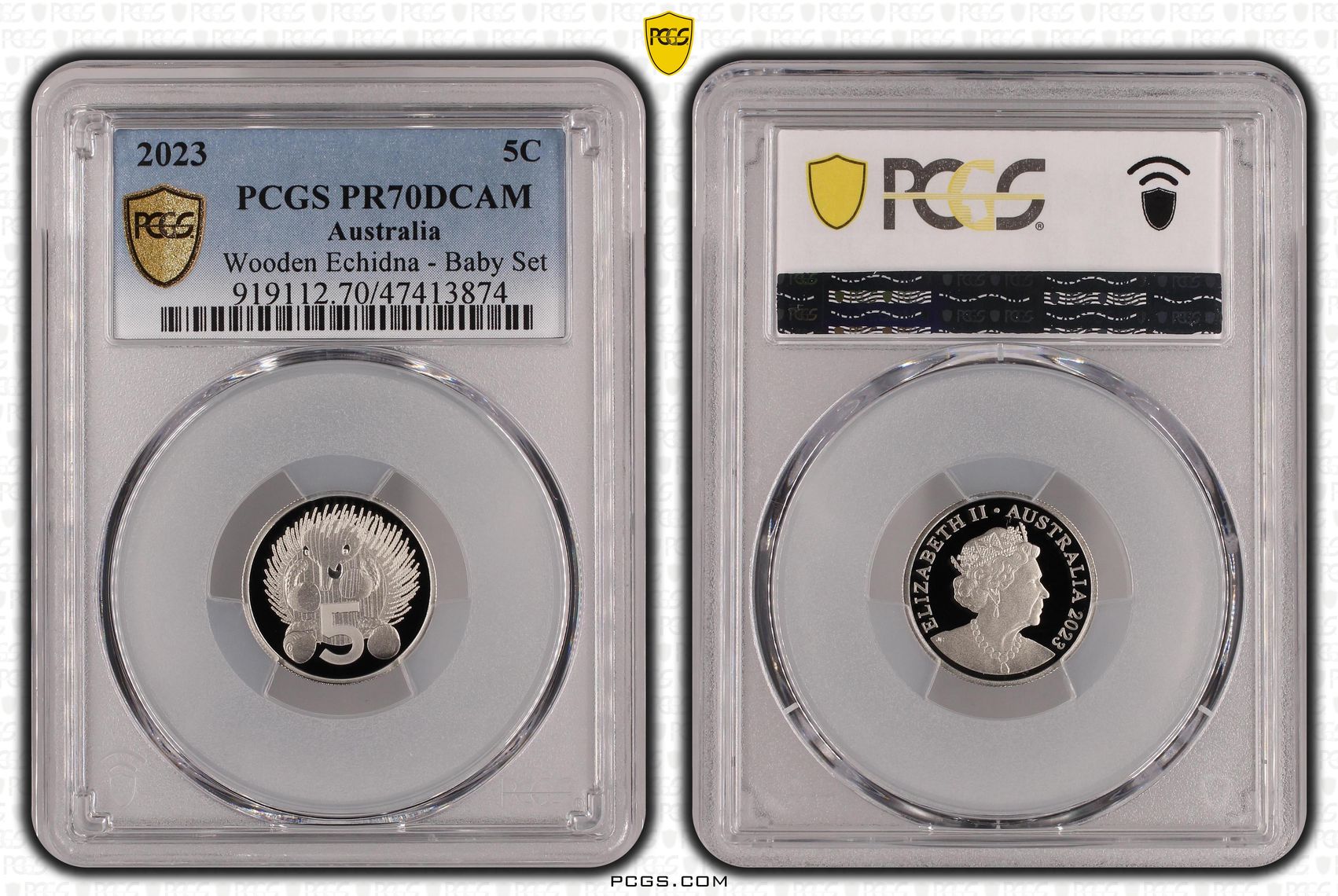 Wooden Echidna - Baby Set, Five Cent, 2023, PCGS PR70DCAM