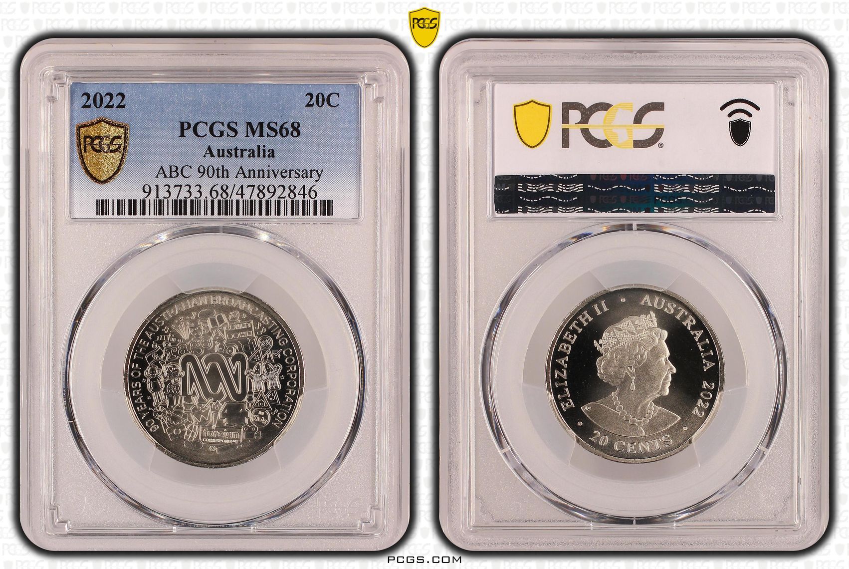 ABC 90th Anniversary, Twenty Cent, 2022, PCGS MS68