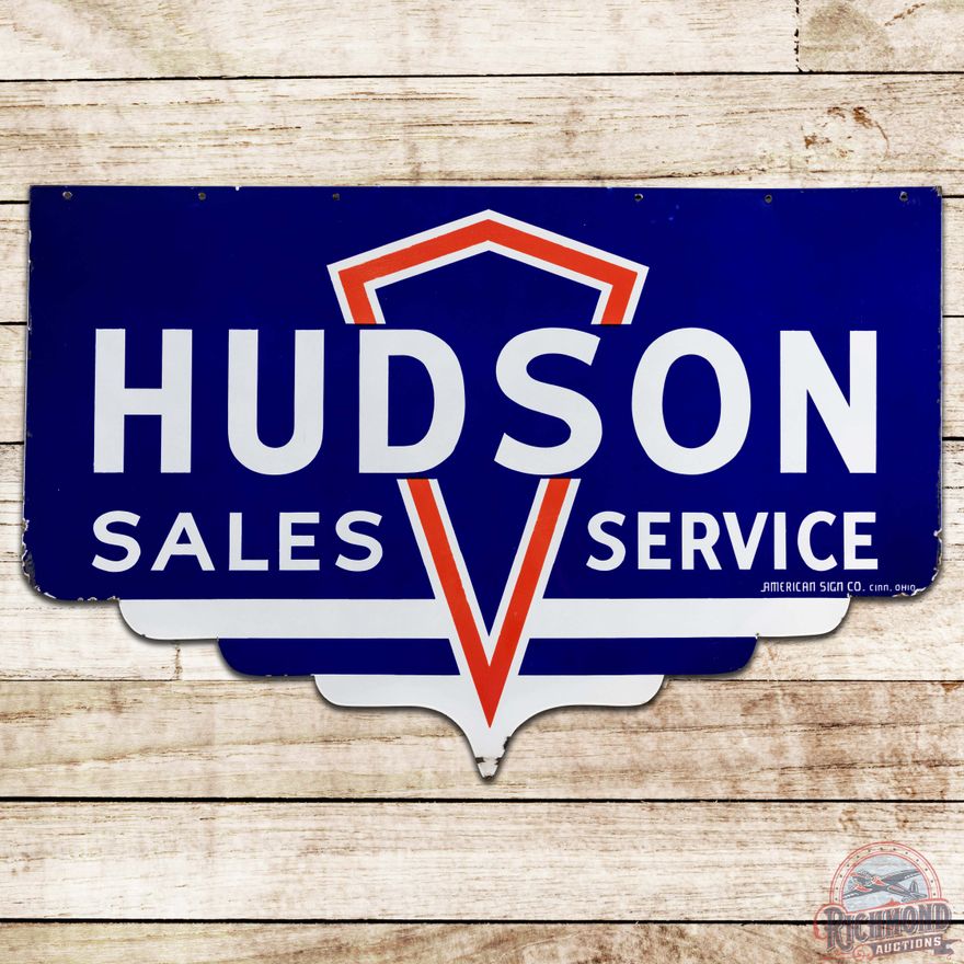 Hudson Automobiles Sales & Service Die Cut DS Porcelain Sign