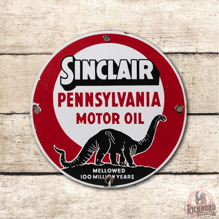 11" Sinclair Pennsylvania Motor Oil Black Dino Single Sided Porcelain Sign TAC 8.9