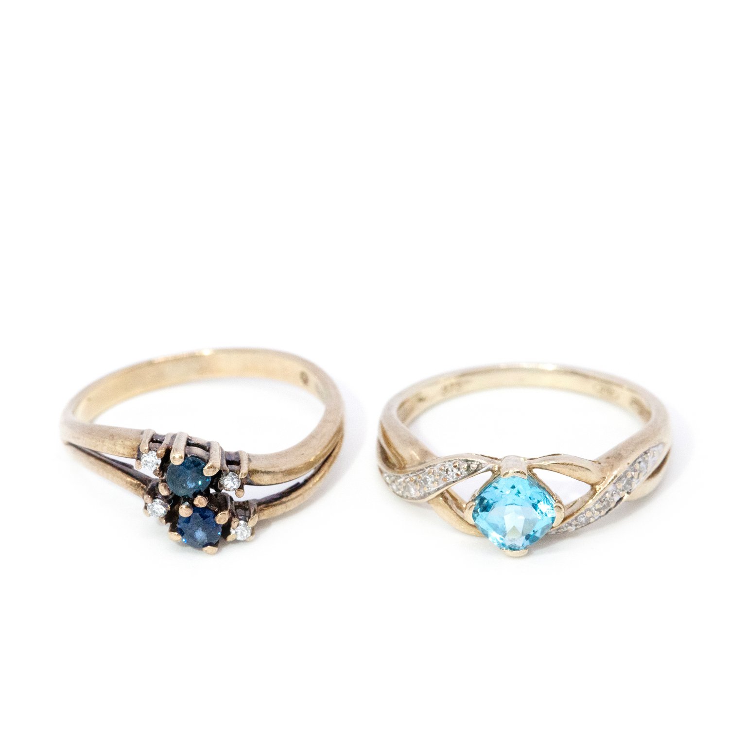 Sapphire Topaz & Diamond 9ct Gold Rings
