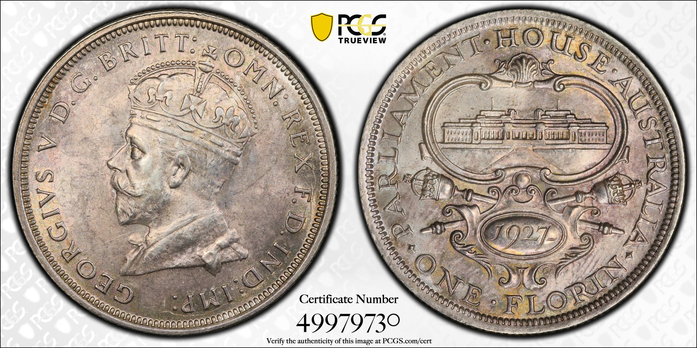 George V, Canberra, Florin, 1927(m), PCGS MS63