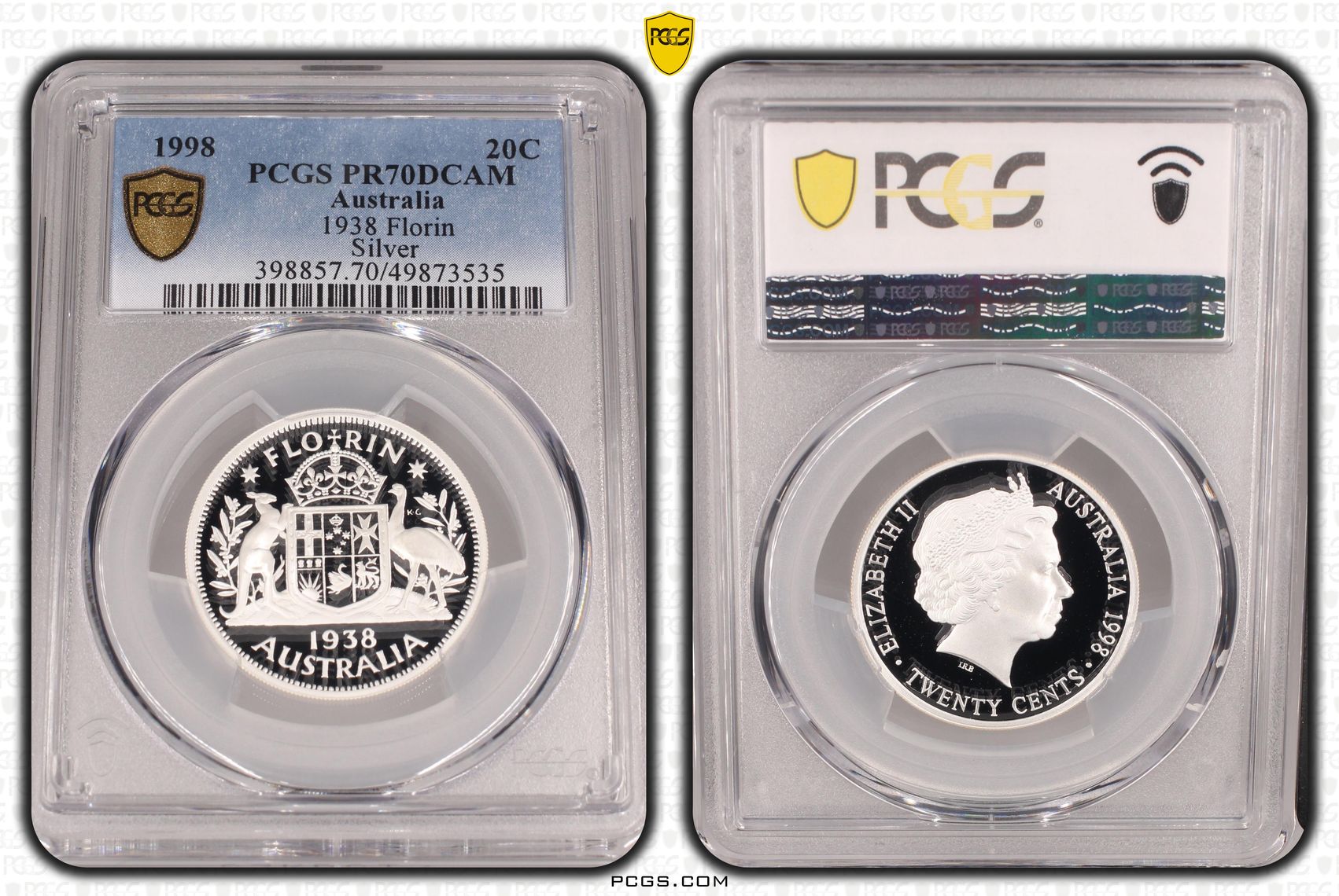 1938 Florin Silver, Twenty Cent, 1998, PCGS PR70DCAM