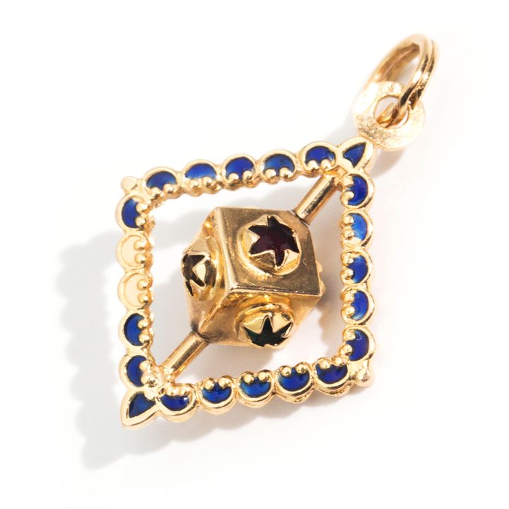 Vintage Circa 1930s Enamelled 18 Carat Gold Pendant