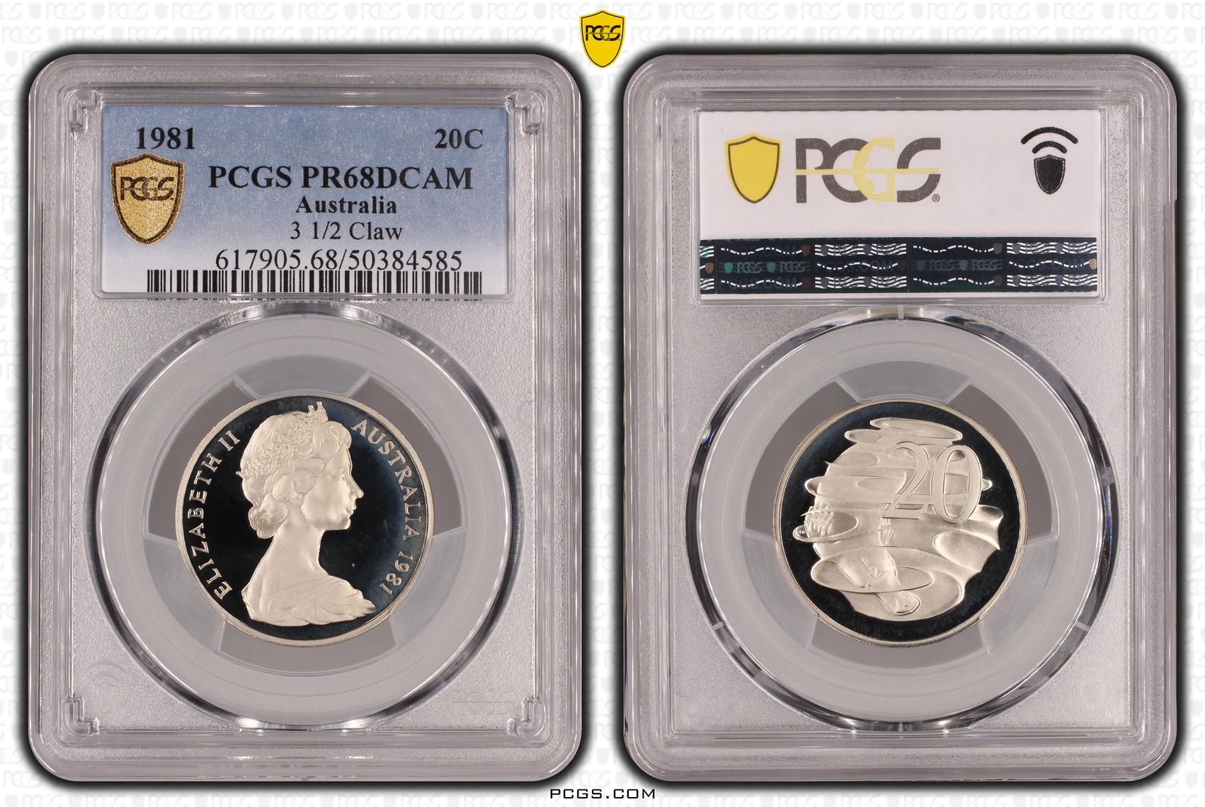 3 1/2 Claw, Scalloped Letters Obv , Twenty Cent, 1981, PCGS PR68DCAM