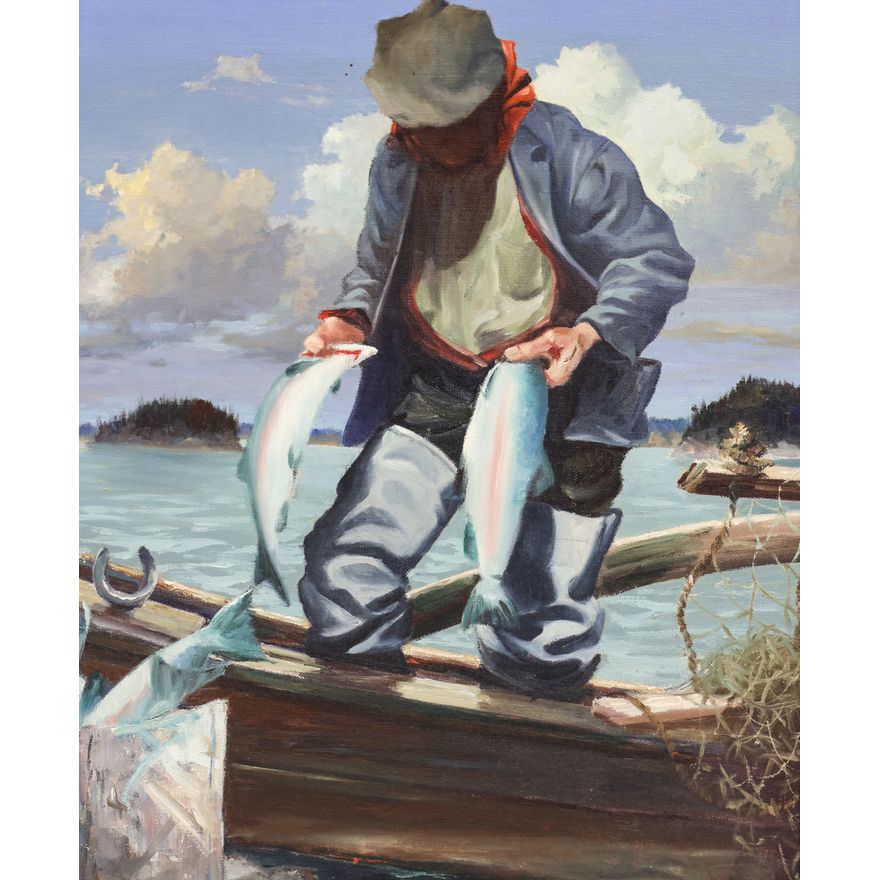 Harvey Goodale ''Beach Hand Scene'' (Fishing) Oil