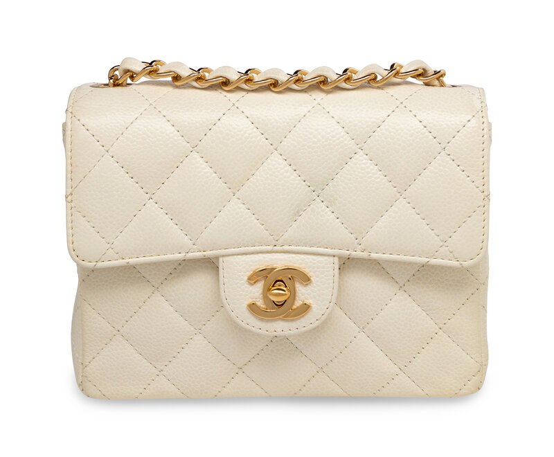 Chanel Mini Flap Bag in White Caviar Leather 
