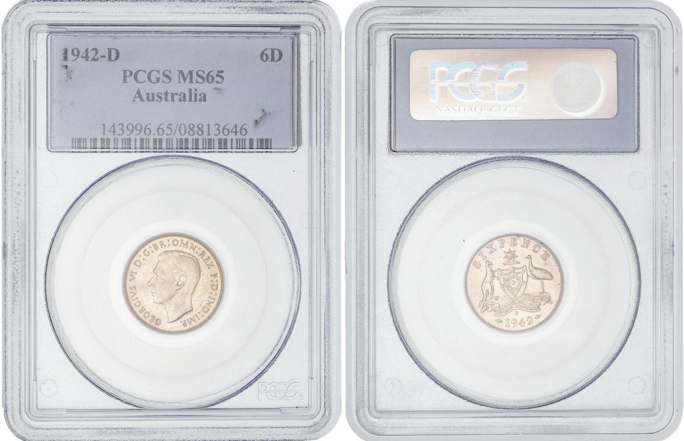 George VI, Sixpence, 1942-D, PCGS MS65