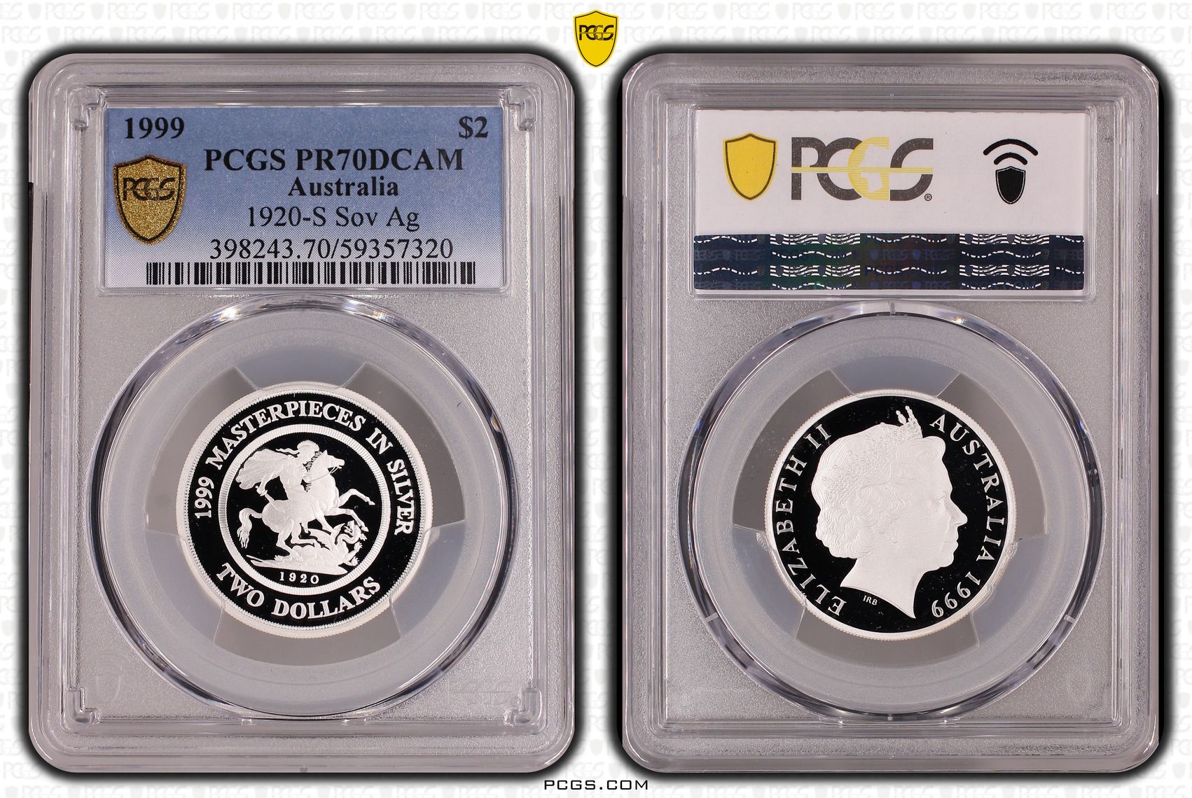 Elizabeth II, 1920-S Sov Silver, Two Dollar, 1999, PCGS PR70DCAM