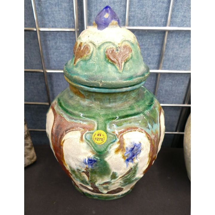 Old Chinese Decorated Shiwan Covered Jar 12''