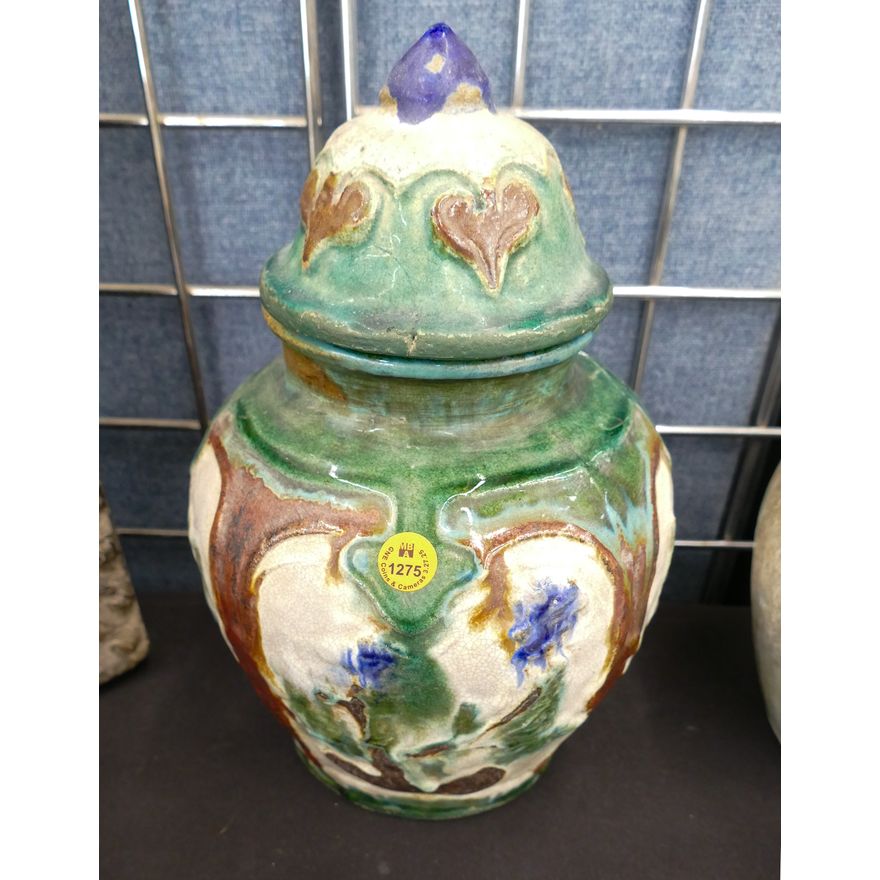Old Chinese Decorated Shiwan Covered Jar 12''