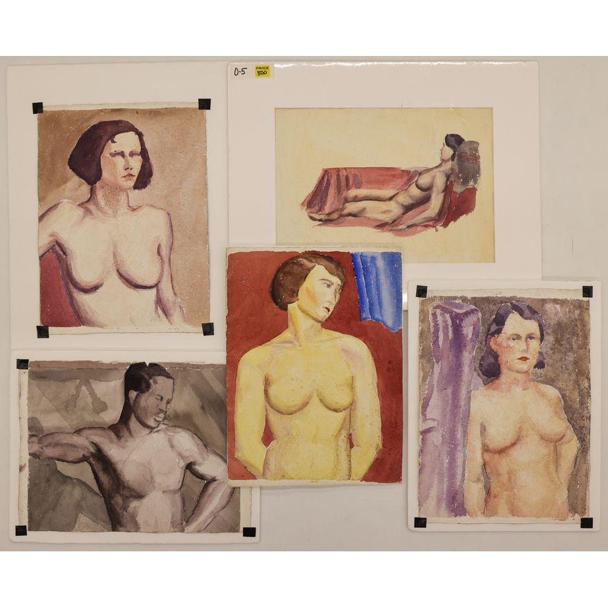5pc Arthur Runquist 1930's Nude Watercolors on Paper 15''x11''