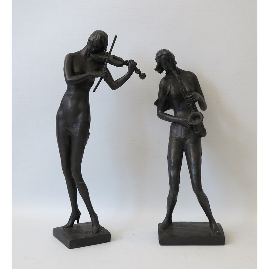 PAIR OF BRONZE MUSICAL FIGURES