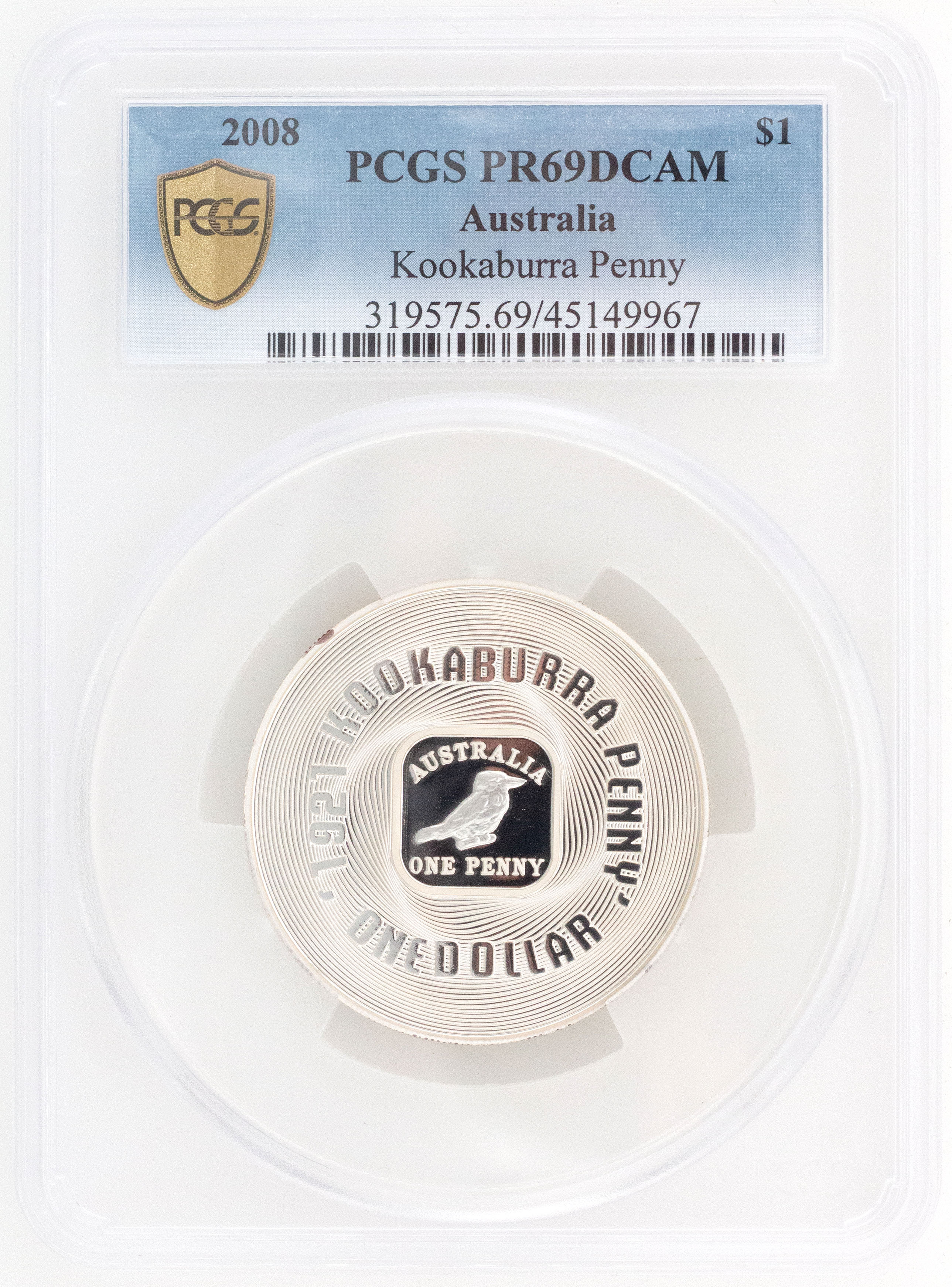 2008 Australia One Dollar, $1 Kookaburra Penny PCGS - PR69DCAM -967