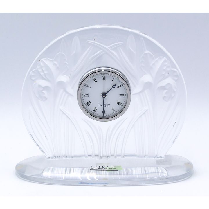 Lalique Crystal Iris Mantle Clock 7''
