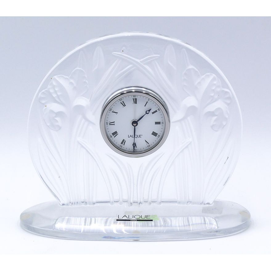 Lalique Crystal Iris Mantle Clock 7''