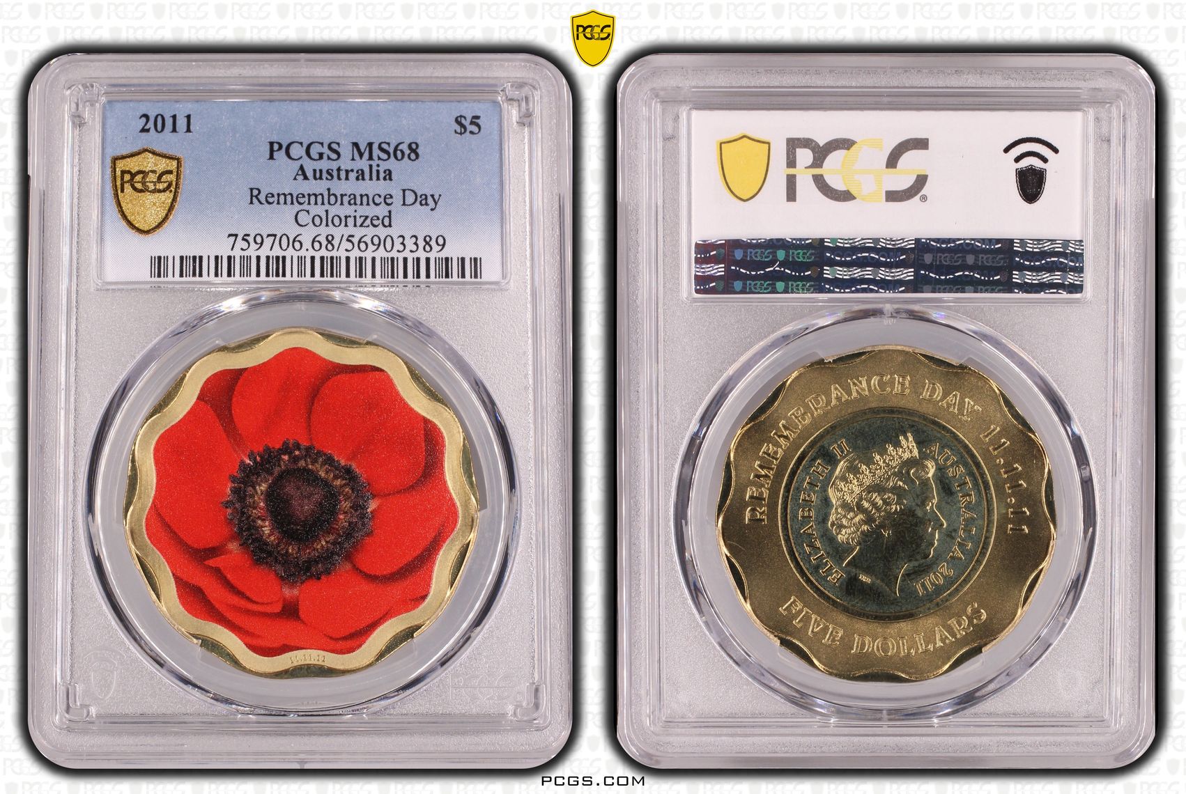 Remembrance Day Colourised, Five Dollar, 2011, MS68