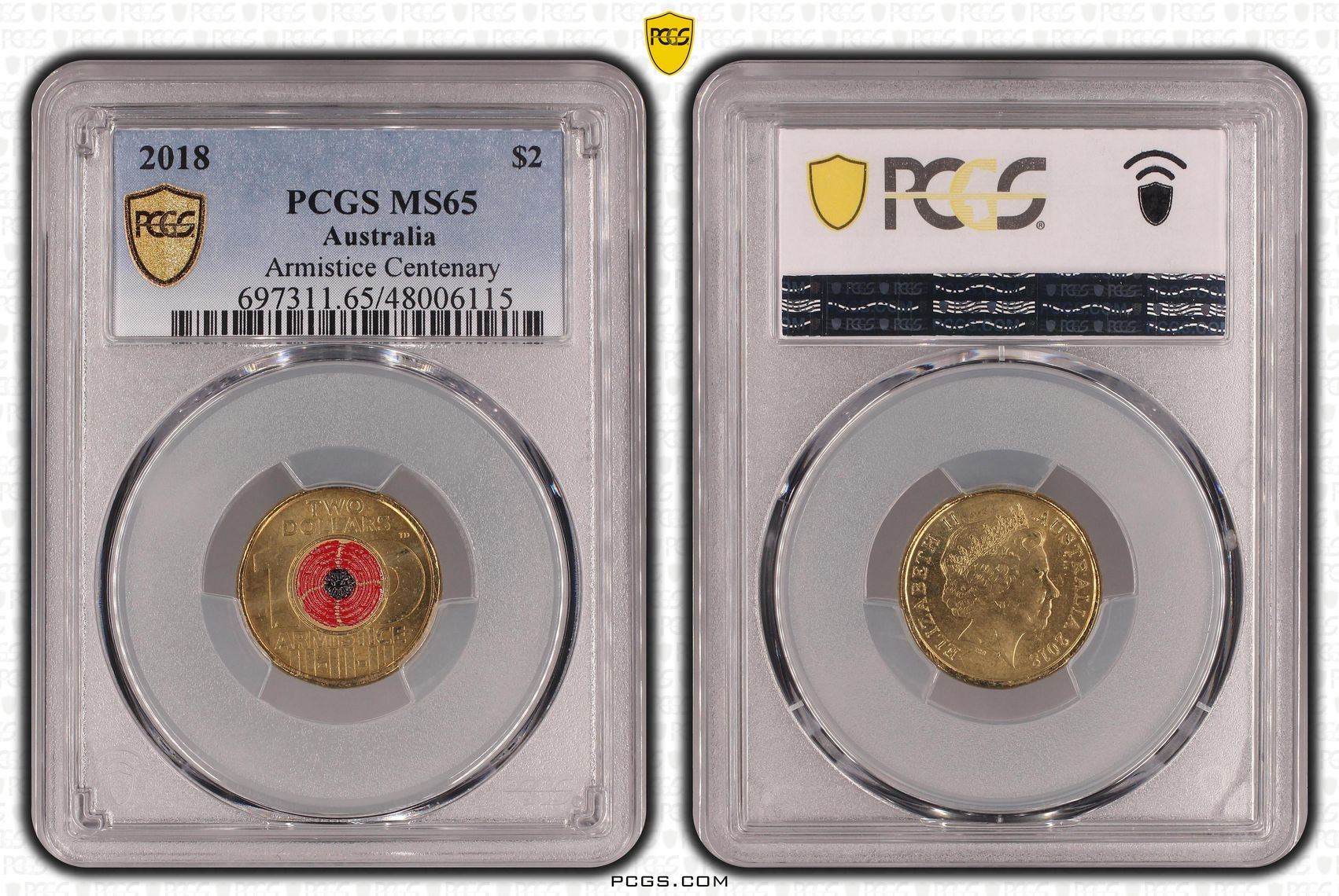 Armistice Centenary , Two Dollar, 2018, PCGS MS65