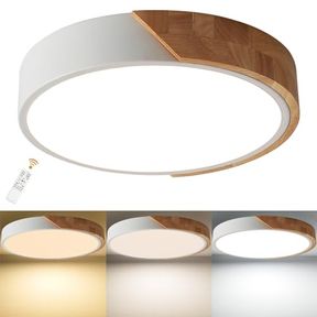 LUFUN FLUSH MOUNT CEILING LIGHT, CEILING LIGHT FIXTURE MINIMALIST WOOD 30W, DIMMABLE 3000K/4000K/6500K WITH REMOTE, 15.7 INCH MODE