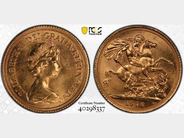 1976 ELIZABETH II DECIMAL GOLD SOVEREIGN MS64