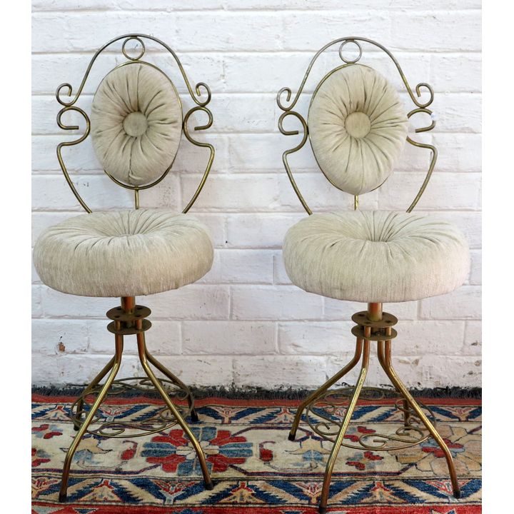 PAIR OF UPHOLSTERED GILT METAL SIDE CHAIRS,