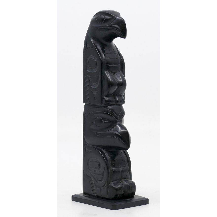 Pat Dixon Eagle Raven Argillite Totem 7'' - repair to base