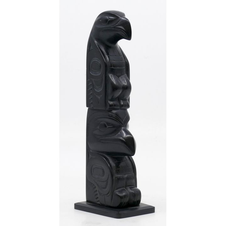 Pat Dixon Eagle Raven Argillite Totem 7'' - repair to base