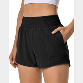AVGO WOMENS HIGH WAISTED RUNNING SHORTS WITH MESH LINER QUICK DRY LIGHTWEIGHT WORKOUT ATHLETIC SHORTS WITH ZIPPER POCKETS BLACK M