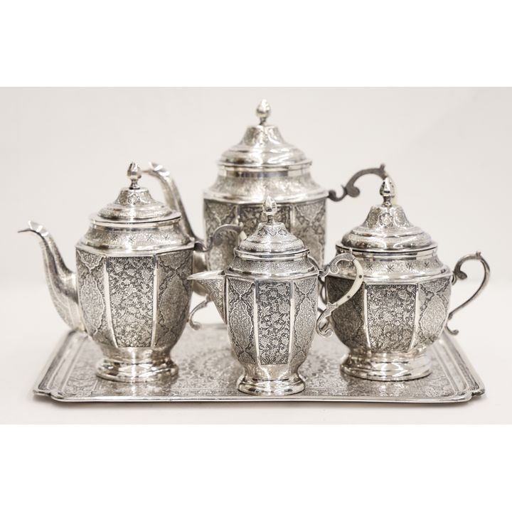 5pc Ornate Persian Vartan 84 Silver Tea Service